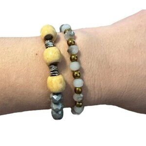 Ermish Bracelets Set Of 2 Blue Gold Beaded EUC Stretch Fashion Jewelry